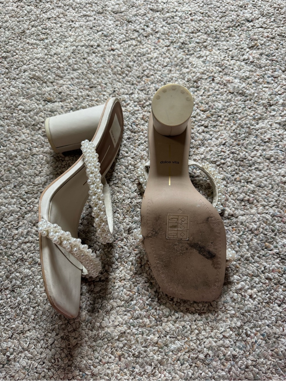 Dolce Vita Pearl-Embellished Ivory Heeled Sandals - Picture 2 of 3
